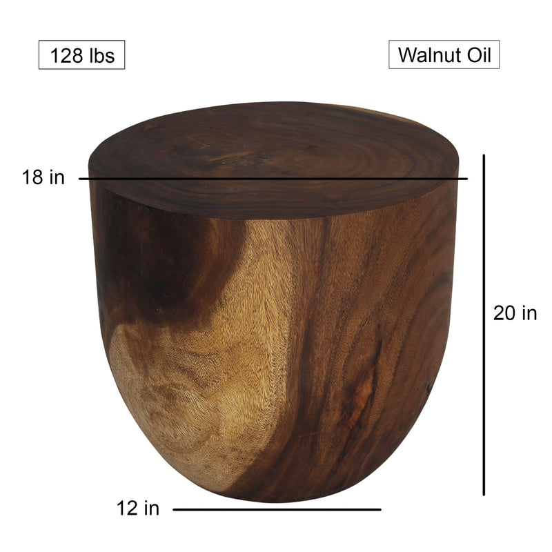 Haussmann Barrel Drum Sculptural Table, Walnut, 20 in dia x 18 in H