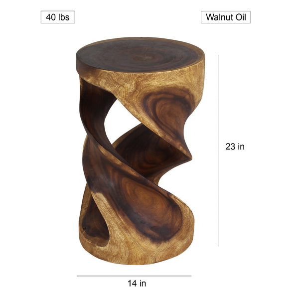 Haussmann Round Double Twist Pedestal Side Table, Walnut, 14 in dia x 23 in H, dimensions