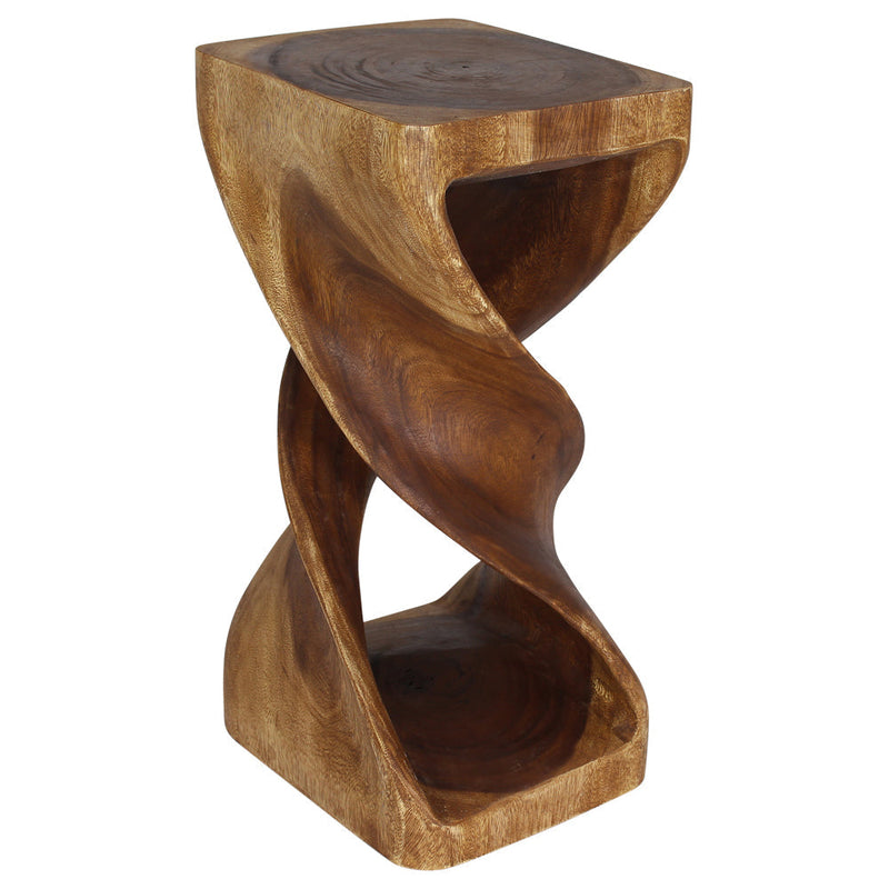 Haussmann Rectangular Double Twist 12 x 14-Inch, 23/26-Inch Hand-Carved Solid Wood End Table — Walnut, 12 x 14 x 26 in — white background angle