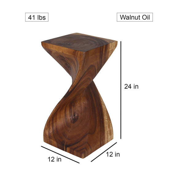 Haussmann Single Twist Pedestal Side Table, Walnut, 12 x 12 x 24 in H