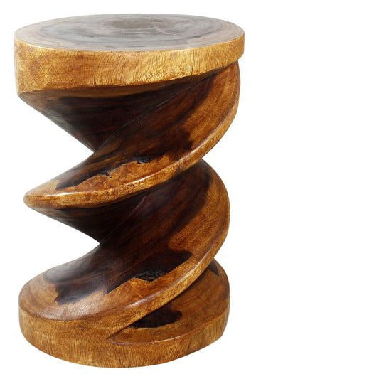 Haussmann Spiral Zig-Zag Sculptural Accent Table, Walnut, 15 in dia x 20 in H