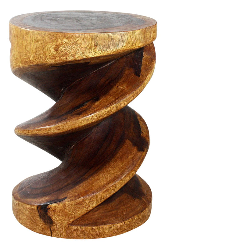 Haussmann Spiral Zig-Zag Sculptural Accent Table, Walnut, 15 in dia x 20 in H
