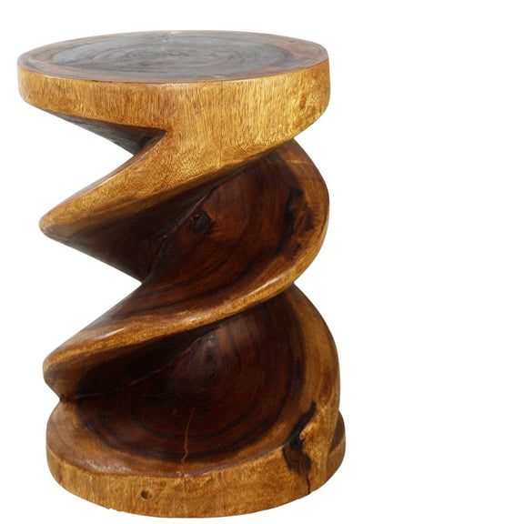 Haussmann Spiral Zig-Zag Sculptural Accent Table, Walnut, 15 in dia x 20 in H