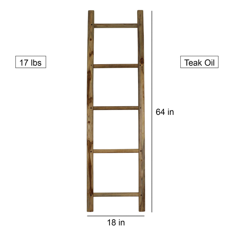 Haussmann Teak Towel Ladder, Adjustable Shelf, 18 x 64 in H