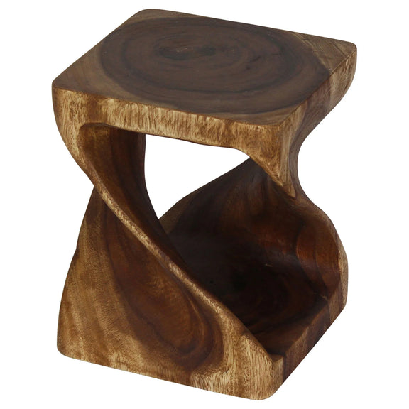 Walnut Original Twist hand-carved wood end table, 10 x 10 x 12 inches, second angle showing the carved twist