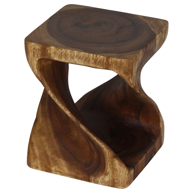 Walnut Original Twist hand-carved wood end table, 10 x 10 x 12 inches, second angle showing the carved twist