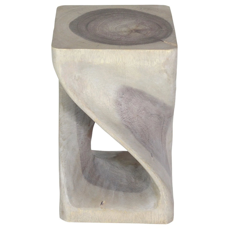 Agate Grey Original Twist hand-carved wood end table, 10 x 10 x 16 inches, second angle showing the carved twist