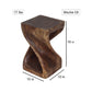 Size diagram of Mocha Original Twist hand-carved wood end table, 10 x 10 x 16 inches