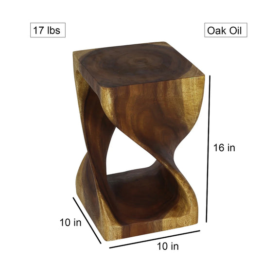 Size diagram of Oak Original Twist hand-carved wood end table, 10 x 10 x 16 inches