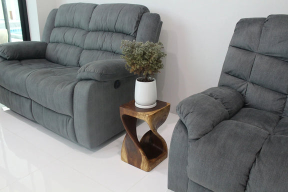 Walnut Original Twist hand-carved wood end table, 10 x 10 x 16 inches, in a furnished room