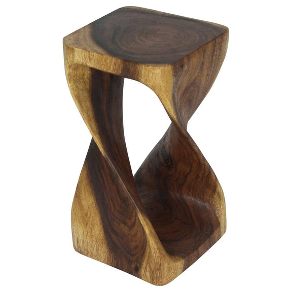 Oak Original Twist hand-carved wood end table, 10 x 10 x 18 inches, second angle showing the carved twist