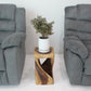 Walnut Original Twist hand-carved wood end table, 10 x 10 x 18 inches, in a furnished room