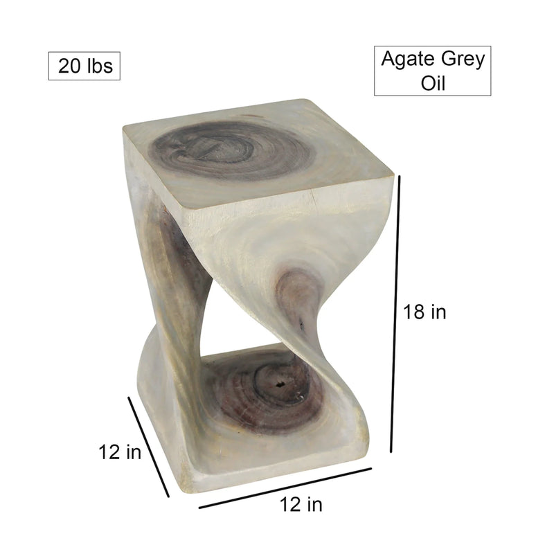 Size diagram of Agate Grey Original Twist hand-carved wood end table, 12 x 12 x 18 inches