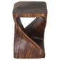 Mocha Original Twist hand-carved wood end table, 12 x 12 x 18 inches, second angle showing the carved twist