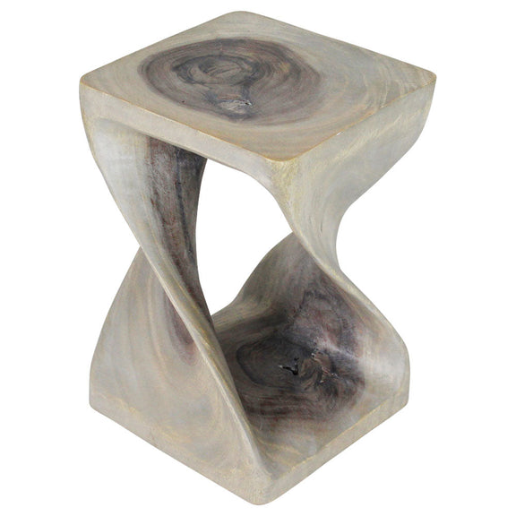 Agate Grey Original Twist hand-carved wood end table, 12 x 12 x 18 inches, product view