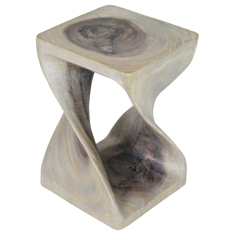 Agate Grey Original Twist hand-carved wood end table, 12 x 12 x 18 inches, product view