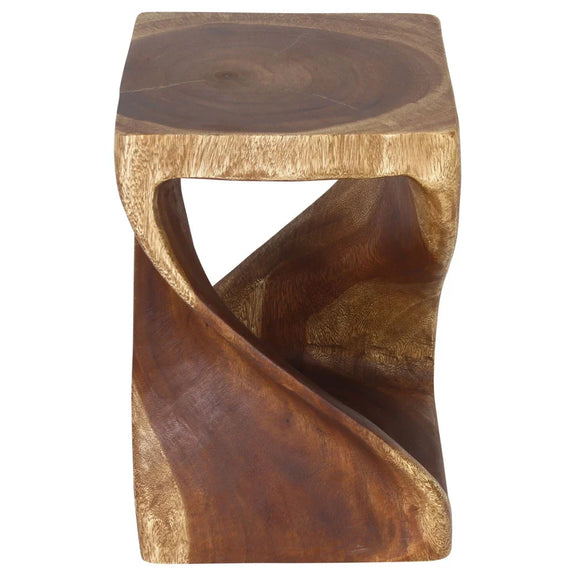 Walnut Original Twist hand-carved wood end table, 12 x 12 x 18 inches, second angle showing the carved twist
