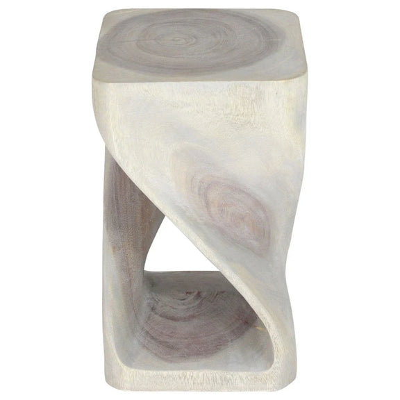 Agate Grey Original Twist hand-carved wood end table, 12 x 12 x 20 inches, second angle showing the carved twist