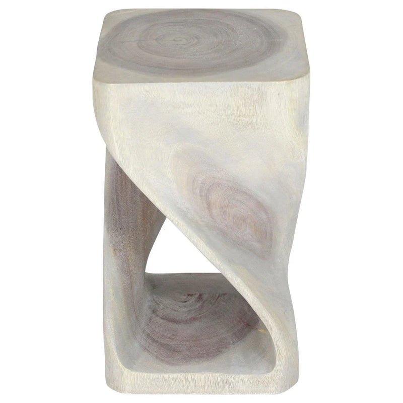 Agate Grey Original Twist hand-carved wood end table, 12 x 12 x 20 inches, second angle showing the carved twist