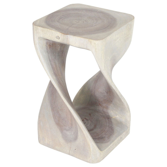 Agate Grey Original Twist hand-carved wood end table, 12 x 12 x 20 inches, product view