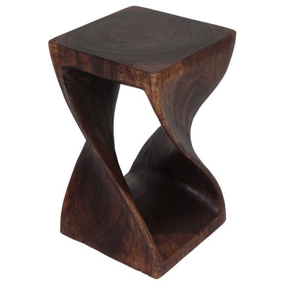 Mocha Original Twist hand-carved wood end table, 12 x 12 x 20 inches, product view