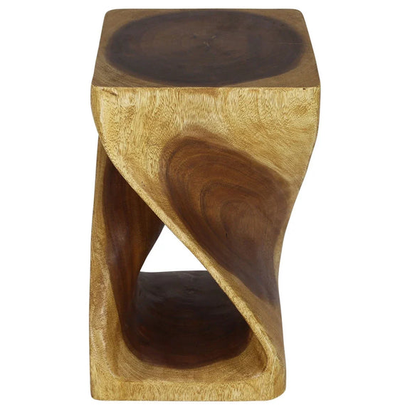 Oak Original Twist hand-carved wood end table, 12 x 12 x 20 inches, second angle showing the carved twist