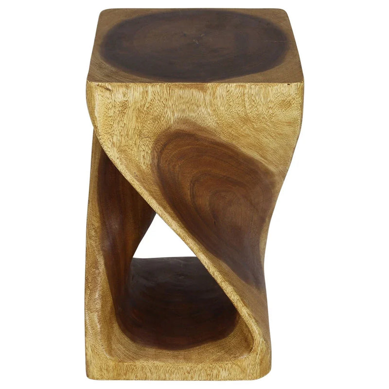 Oak Original Twist hand-carved wood end table, 12 x 12 x 20 inches, second angle showing the carved twist