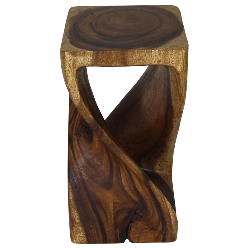 Walnut Original Twist hand-carved wood end table, 12 x 12 x 23 inches, second angle showing the carved twist