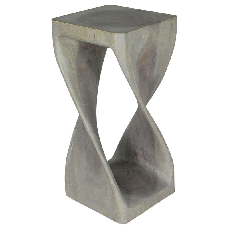 Agate Grey Original Twist hand-carved wood end table, 12 x 12 x 26 inches, product view