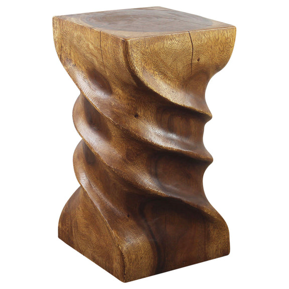 Haussmann Triple Twist Pedestal Side Table, Walnut, 12 x 12 x 22 in H