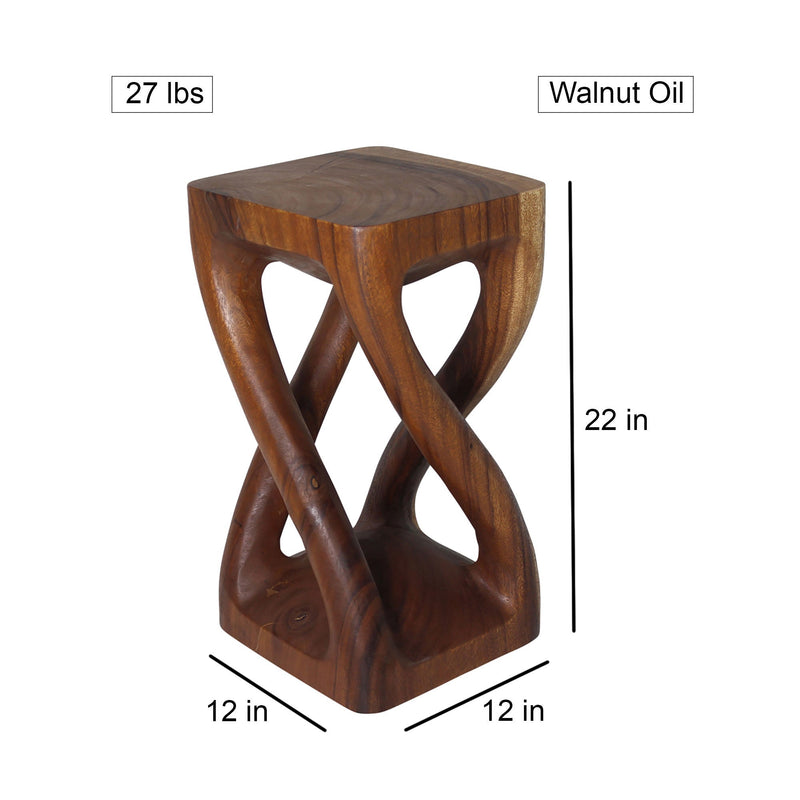 Haussmann Vine Twist hand-carved wood end table, Walnut, 12 x 12 x 22 in H, dimensions