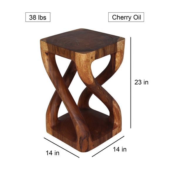 Haussmann Vine Twist Pedestal Side Table, Cherry, 14 x 14 x 23 in H, dimensions