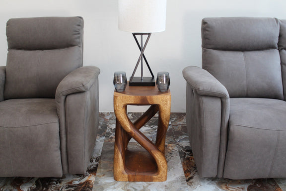 Haussmann Vine Twist Pedestal Side Table, Walnut, 14 x 14 x 23 in H, in a room