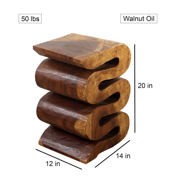 Haussmann Thinwave hand-carved wood end table, Walnut, 12 x 14 x 20 in H, dimensions