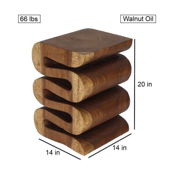 Haussmann Thinwave hand-carved wood end table, Walnut, 14 x 14 x 20 in H, dimensions