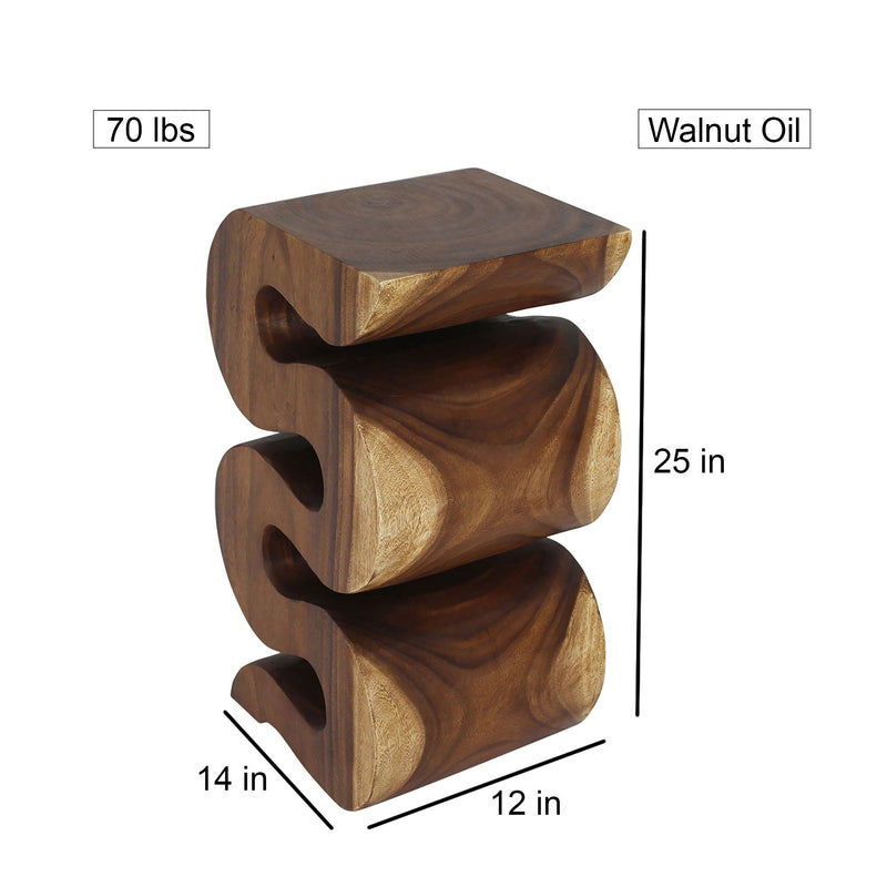 Haussmann Big Wave hand-carved wood end table, Walnut, 12 x 14 x 25 in H, dimensions